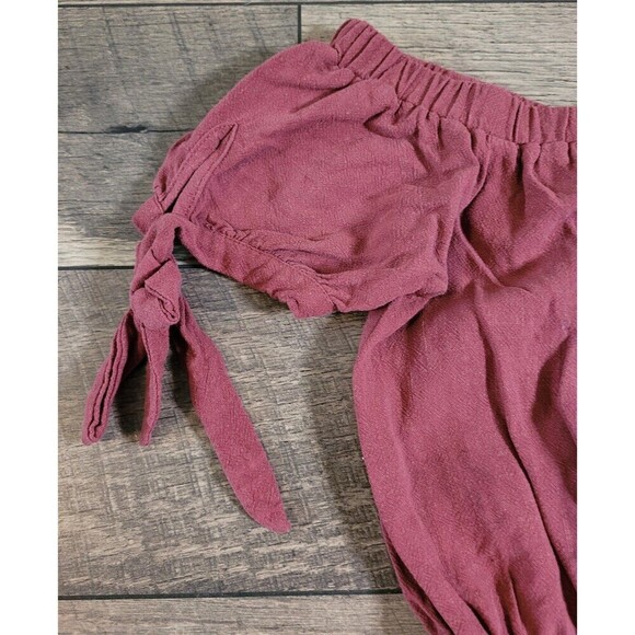 2 for $20 Lulus Georgiana Washed Burgundy Off-the-Shoulder Romper Size XS - Picture 7 of 9